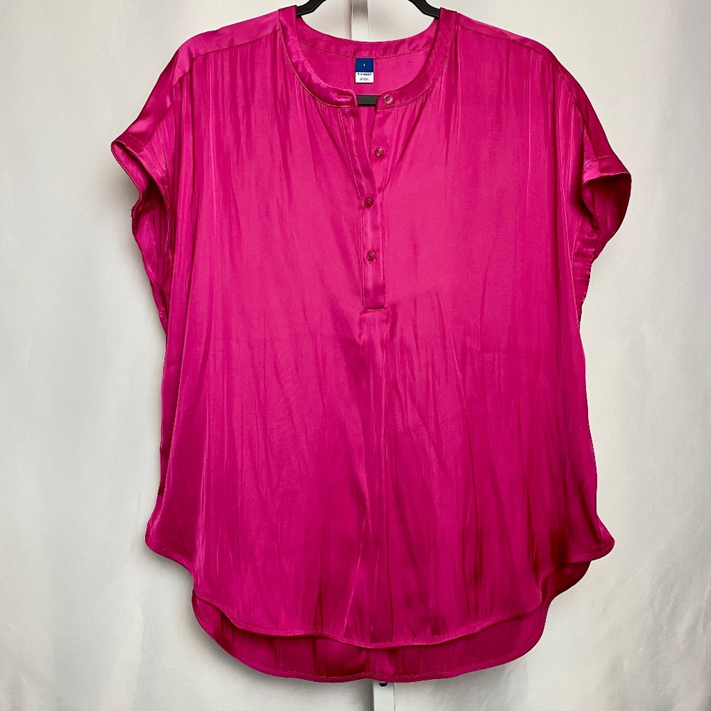 Old Navy Womenʻs Hot Pink Satin Finish Short Dolman Sleeve Blouse Large